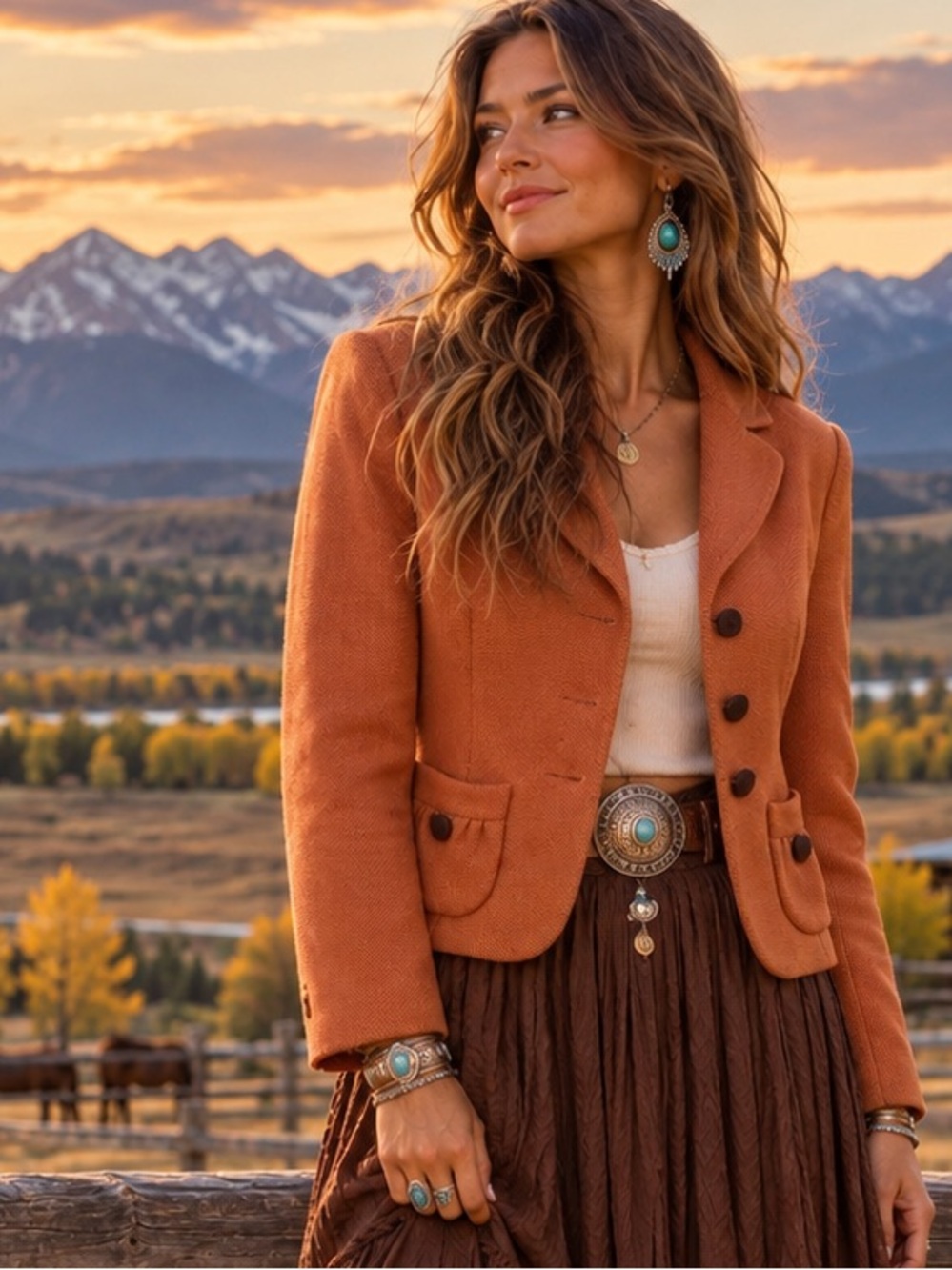 Kay Unger Wool Silk Copper Rust Tailored Blazer
